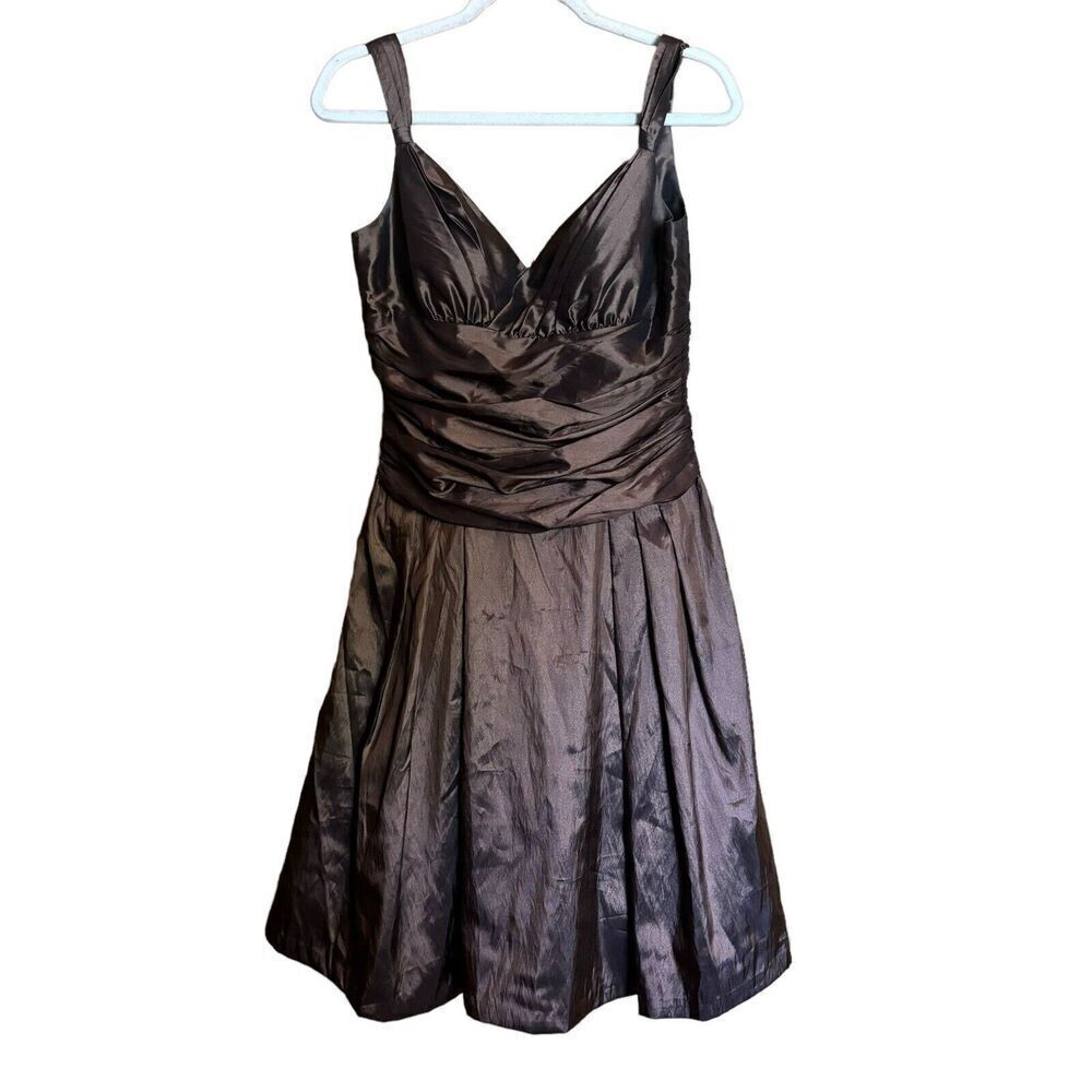 Bill Levkoff Cocktail Dress Womens 8 Brown Sateen Sweetheart Bridesmaid Ruched